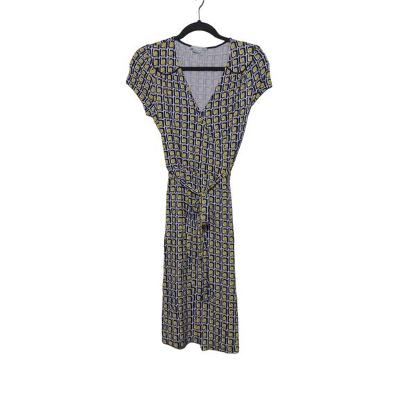 Boden Dresses & Skirts - Boden Evangeline Jersey Summer Wrap Dress Yellow Navy Geometric V Neck 6R